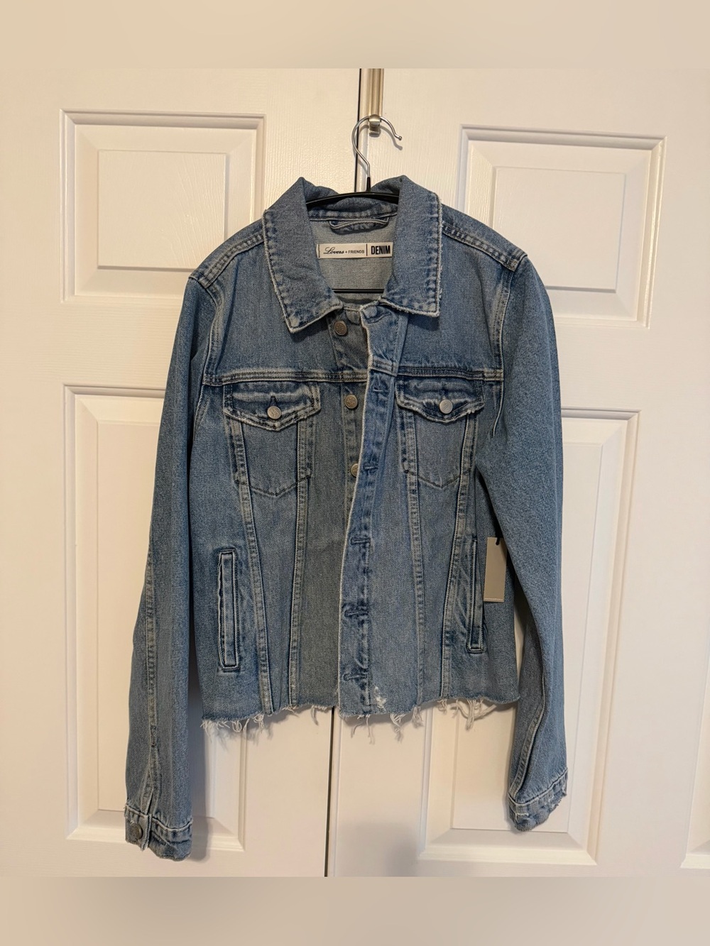 Lovers + Friends Distressed Light Blue Denim Jacket Size L